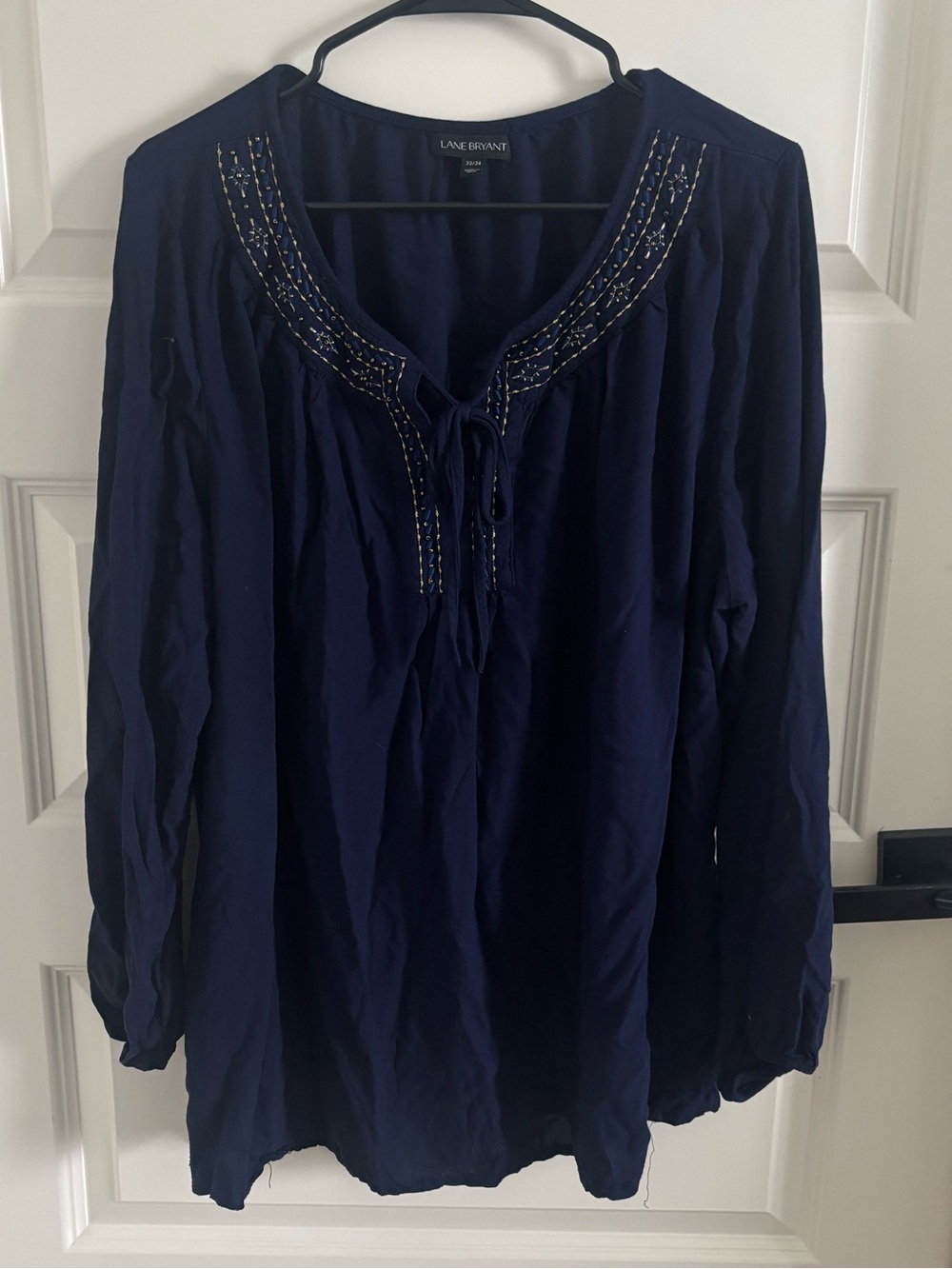 Lane Bryant Navy Peasant Tunic with Embroidered Beading